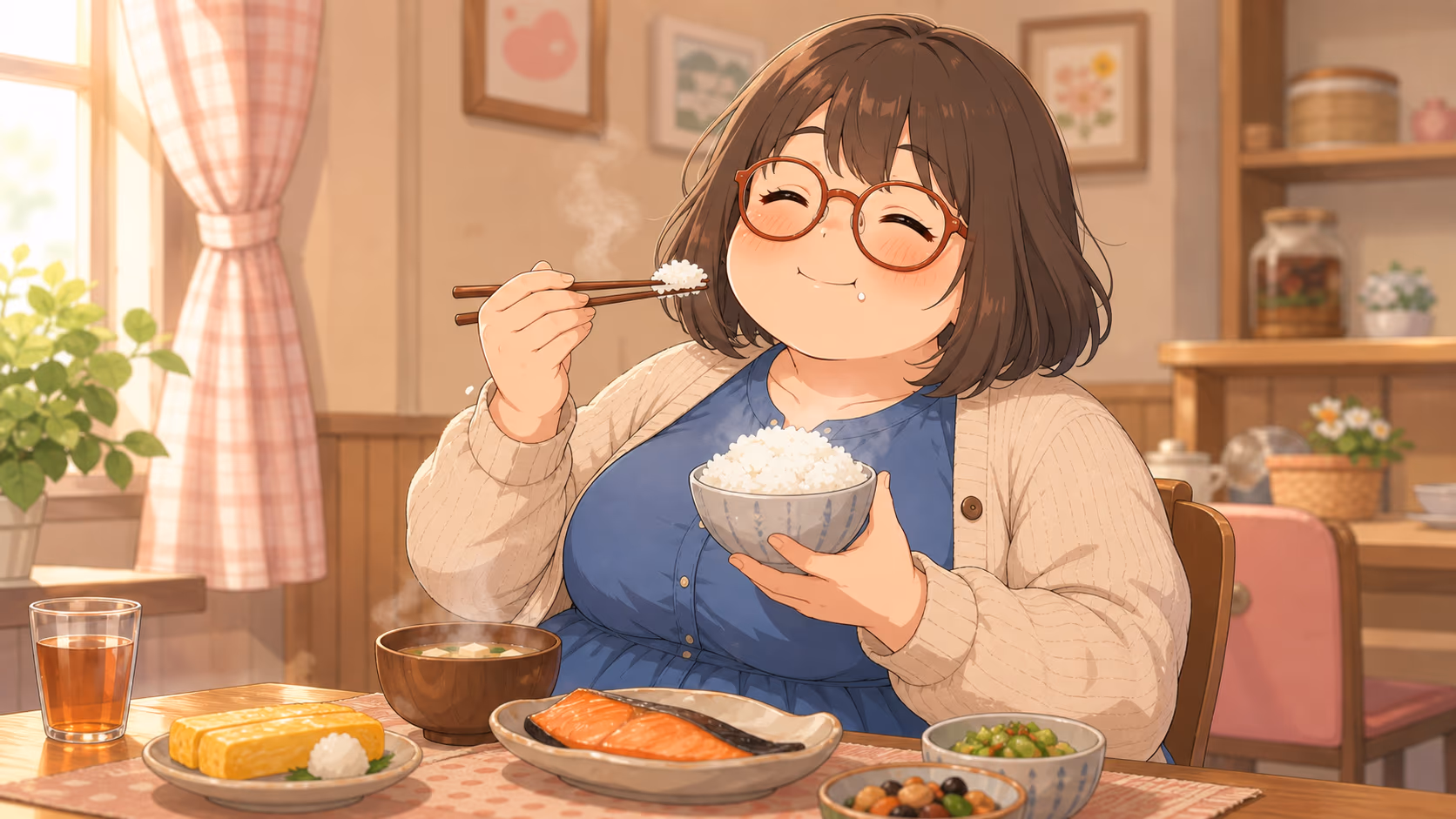 ご飯を食べて幸せそうな羽村美緒