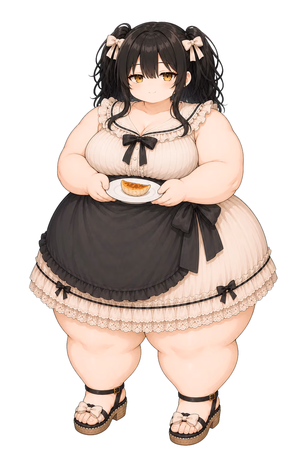 焼き餃子を持つふくよかなミルちゃん