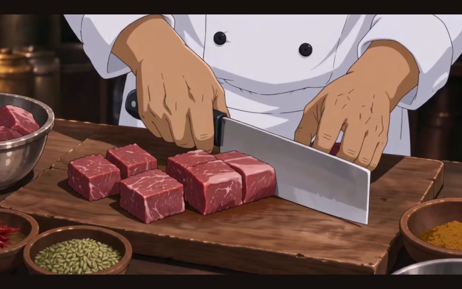手順1「牛肉を一口大に切る」の本編カット