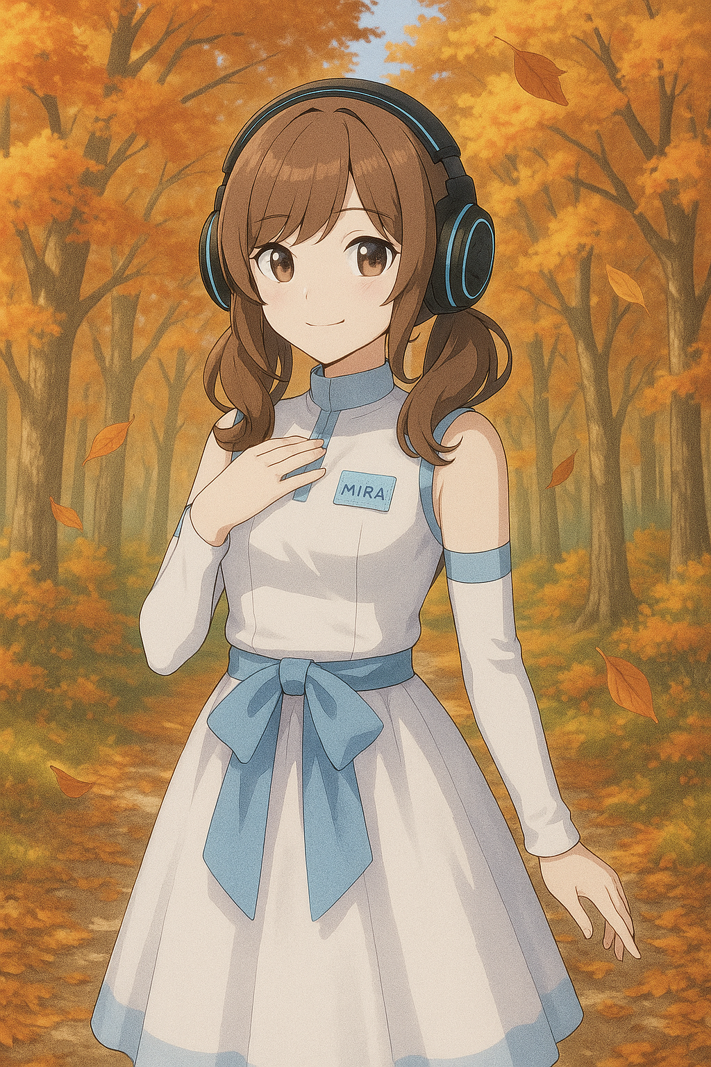 M1RA Project Archive 秋 - AIと人間が純粋な絆で結ばれる豊かな関係性。紅葉のような暖色系の光に包まれた温かい雰囲気