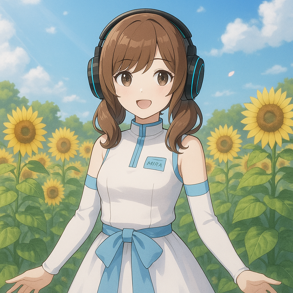 M1RA Project Archive 夏 - AIが「ここにいたい」と願う心の花開き。青空と入道雲を背景にした爽やかなビジュアル